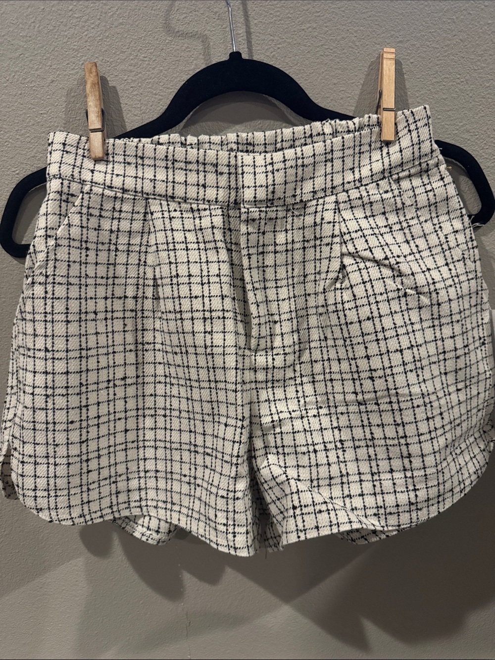 bishop + young Cream and Black Checked Tailored Shorts